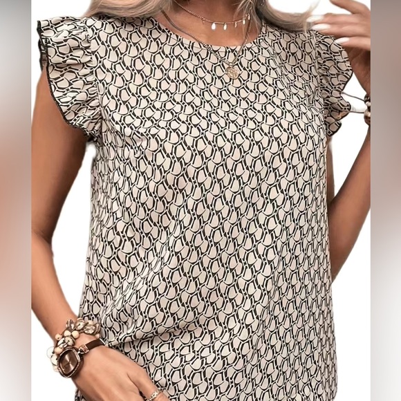 Backless Ruffle Trim Blouse Casual Print Blouse For Spring & Summer - Picture 3 of 5